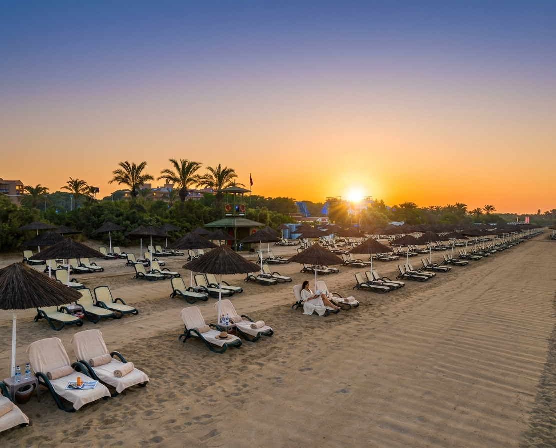 Private beach with pine trees in Belek